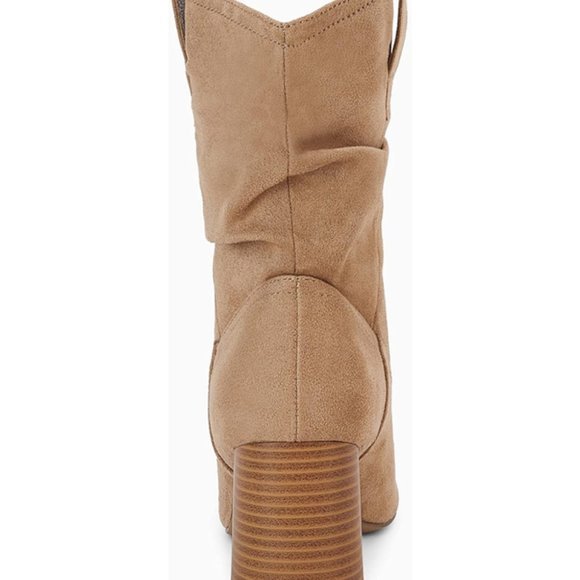 Chunky Block Mid-Calf Boots Pointed Toe Suede Size 7 Brown/ Tan Color Brand New - Picture 12 of 16